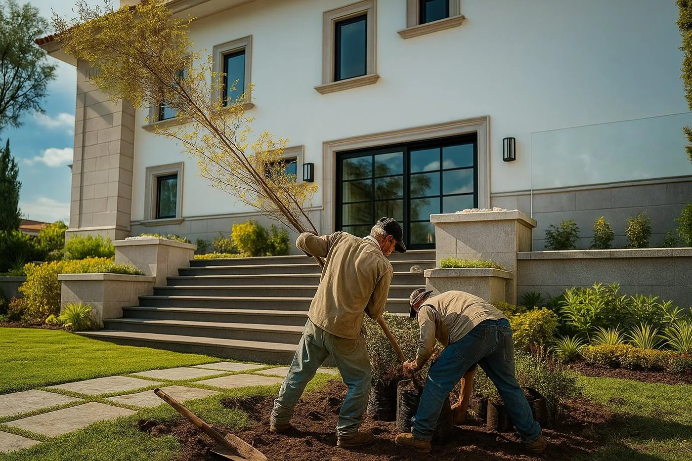 Instalación de árbol en jardín residencial de Tampico
