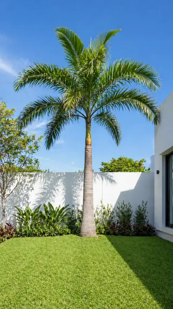 Palma real sembrada en un jardín residencial de Tampico