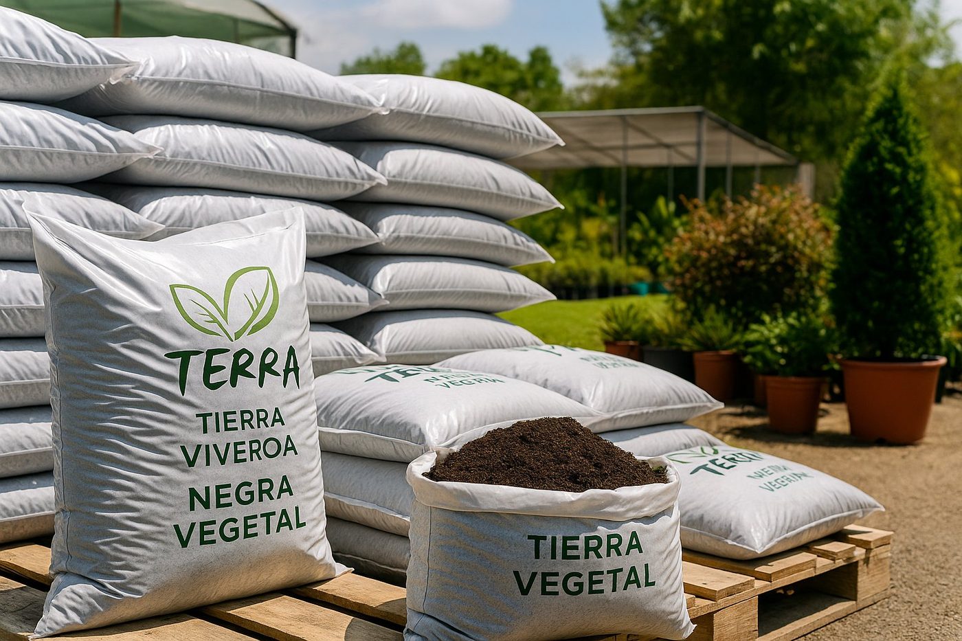 Tierra negra vegetal en sacos Viveros Terra para jardín
