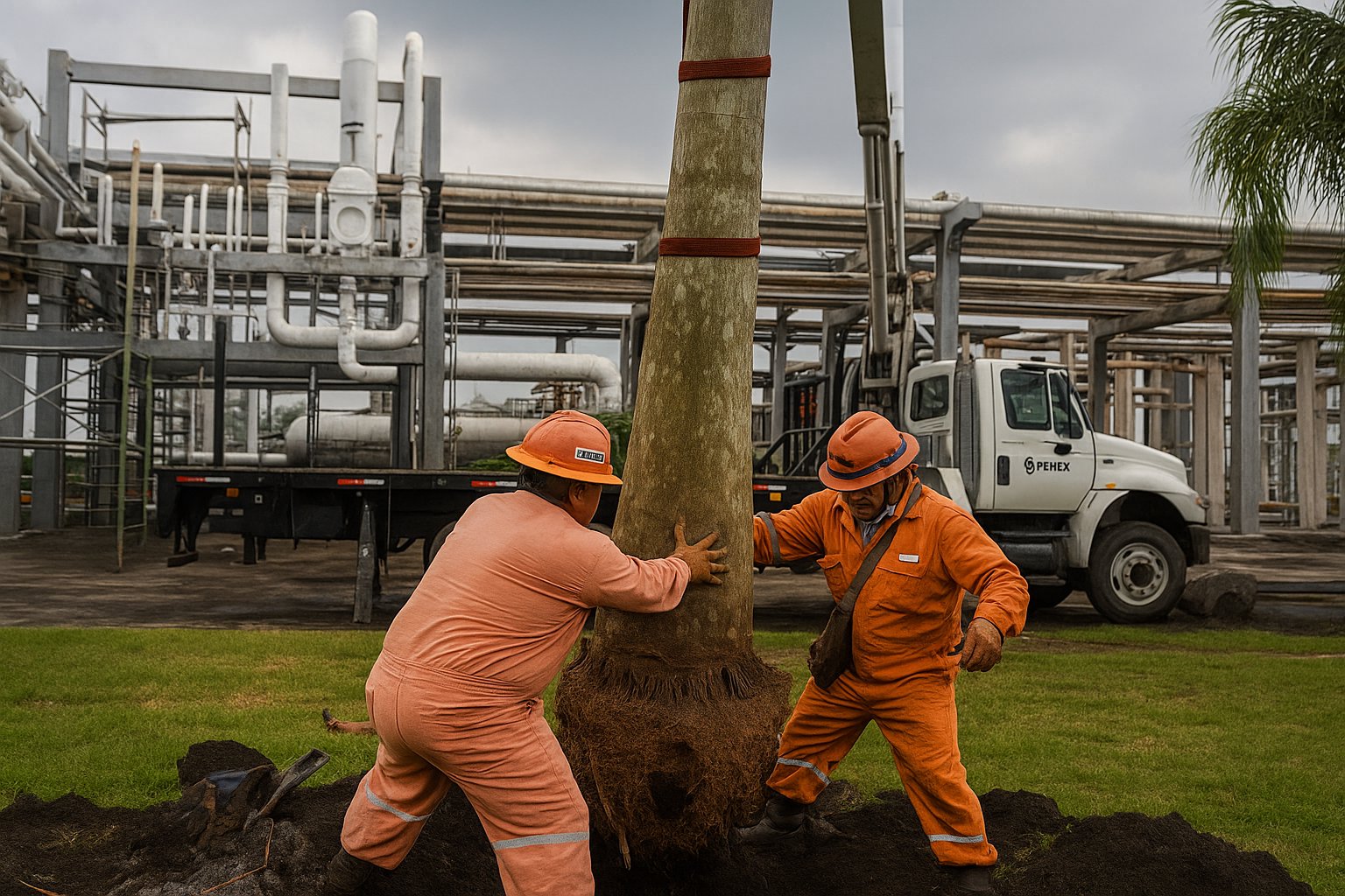 Trasplante de árboles en proyecto industrial Tampico
