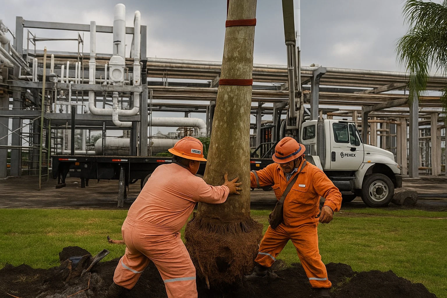 Trasplante de árboles en proyecto industrial Tampico